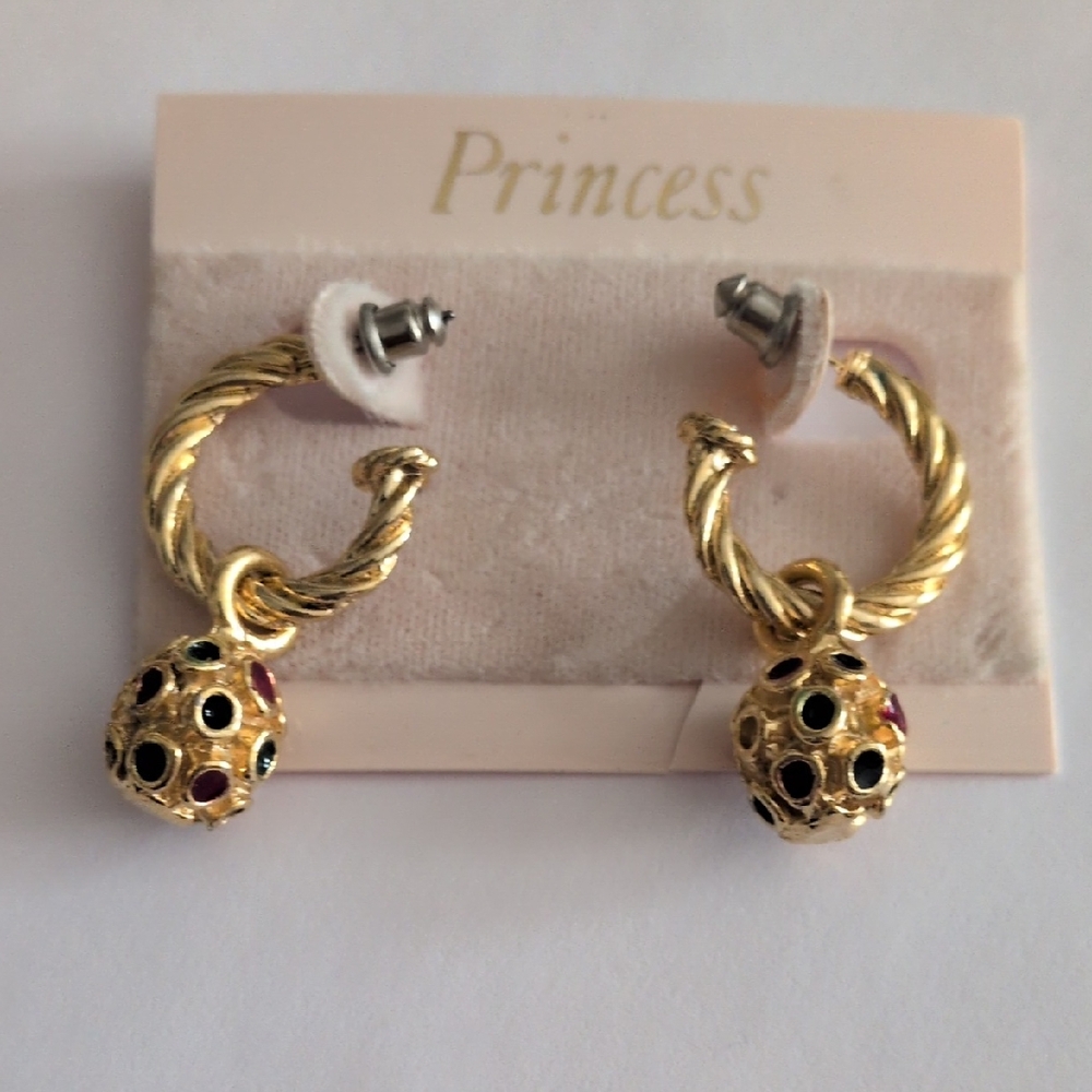 Princess Heavy Gold and Black Twisted Colorful Hoop Earrings